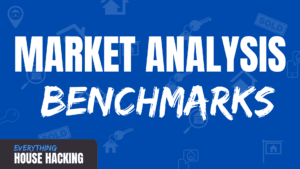 White text saying market analysis benchmarks on dark blue background