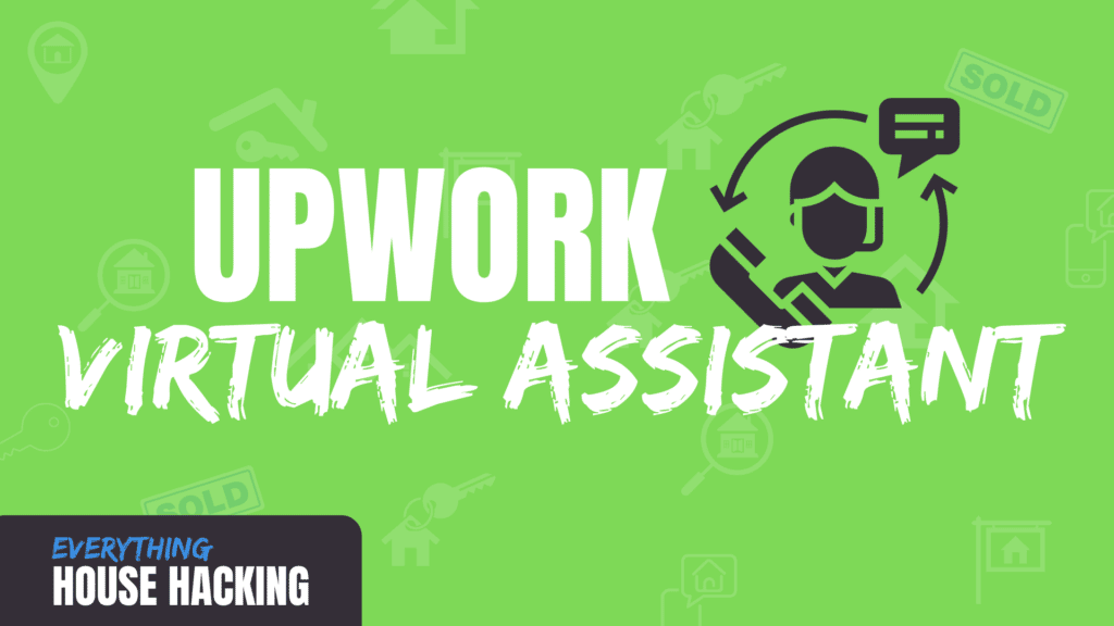 white text upwork virtual assistant with assistant clipart